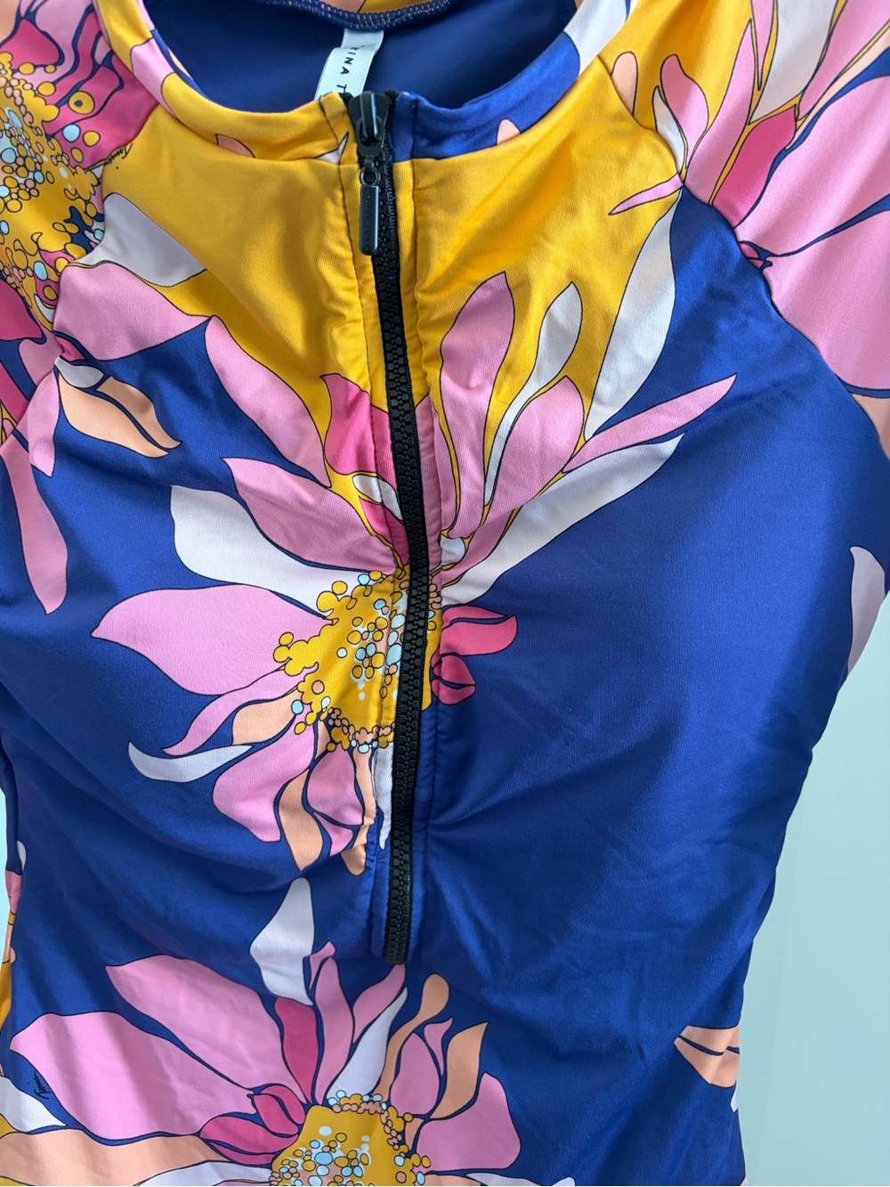 Trina Turk Zip Front Long Sleeve Rash Guard Swimsuit Floral L NWT - Picture 5 of 5